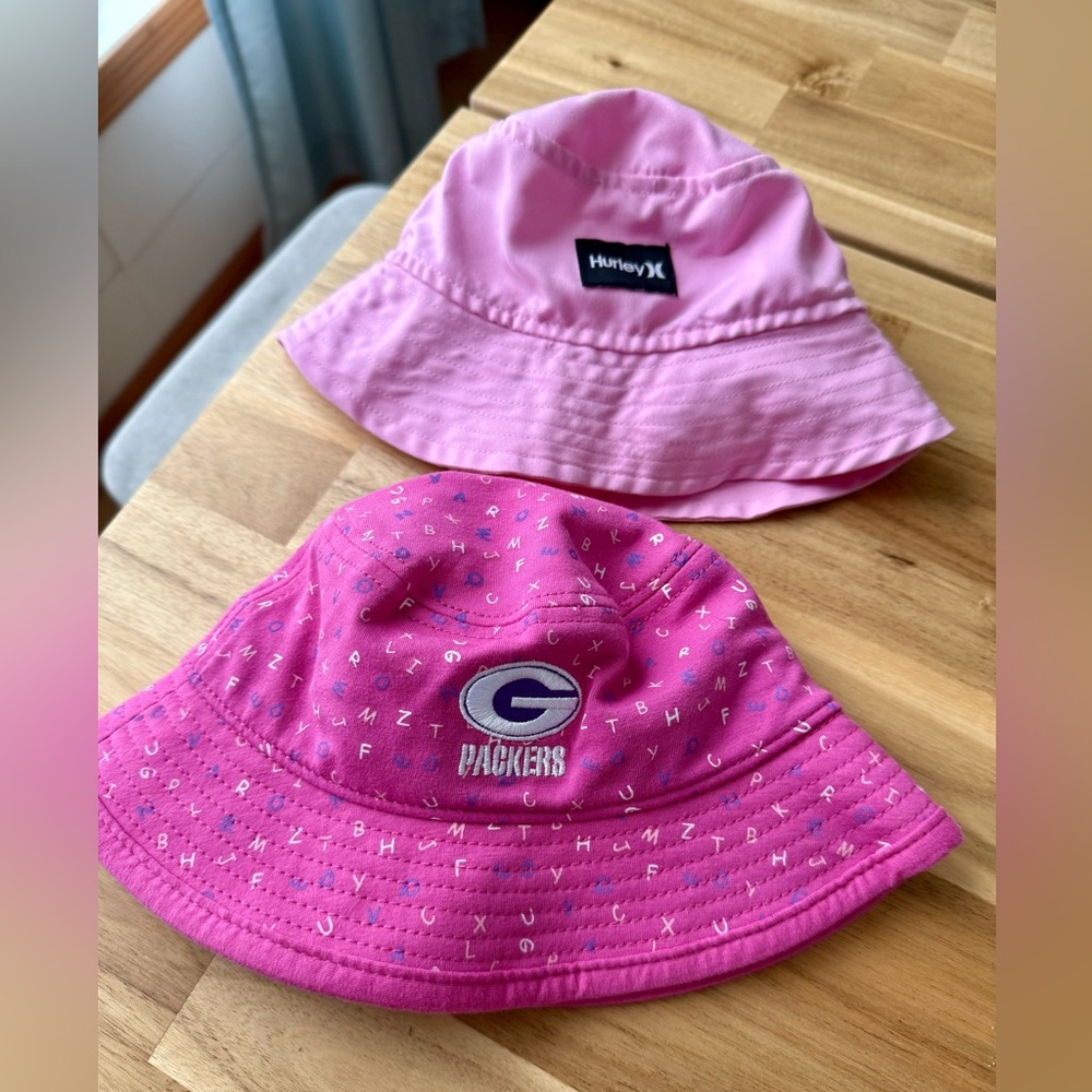 TWO Pink Baby Sun Hats - Packers & Hurley